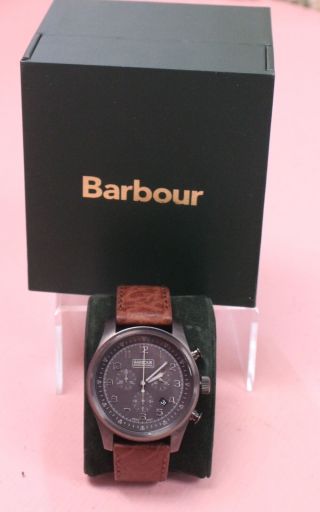 Gents Barbour Bb033gnbr Chronograph Brown Leather Strap Wristwatch - F04