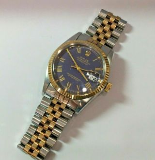 Rolex 18k/ss Datejust 16030 - 36 Mm Blue Roman Dial - Jubilee Bracelet Ca.  1982