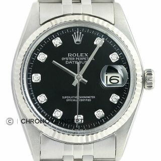 Mens Rolex Datejust Black Diamond Dial Watch,  Rolex 18k White Gold Bezel