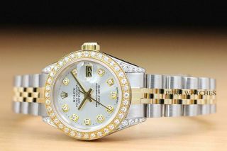 ROLEX LADIES DATEJUST 18K YELLOW GOLD DIAMOND BEZEL,  SILVER DIAL,  AND LUGS WATCH 2