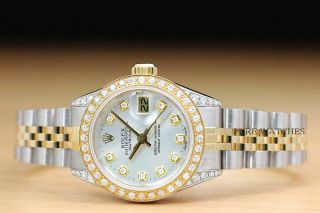 ROLEX LADIES DATEJUST 18K YELLOW GOLD DIAMOND BEZEL,  SILVER DIAL,  AND LUGS WATCH 3