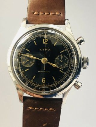 Cyma Vintage Chronograph Clamshell 38mm Valjoux 22 Waterproof 1940