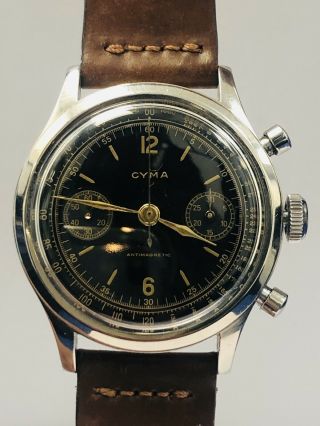 Cyma Vintage Chronograph Clamshell 38mm Valjoux 22 Waterproof 1940 6