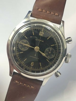 Cyma Vintage Chronograph Clamshell 38mm Valjoux 22 Waterproof 1940 8