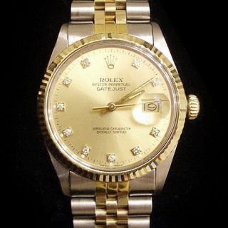 Rolex 2tone 18k Gold & Stainless Steel Datejust Champagne Factory Diamond 16013