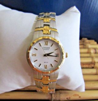 Lady Citizen Date Quartz Watch 1012 - 2 Tone Stainless Gold F103
