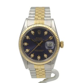 S/s & 18k Gold Rolex Op Datejust 36 Mm Purple & Diamond Dial Wrist Watch 6788