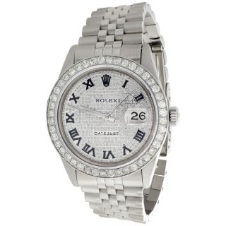 Mens Rolex 36mm Datejust Diamond Watch Jubilee Band Roman Numeral Pave Dial 4 Ct