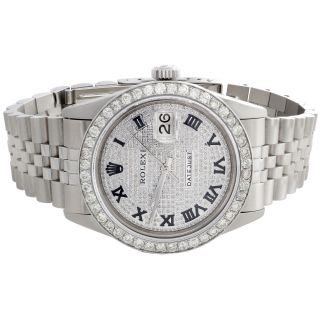 Mens Rolex 36mm DateJust Diamond Watch Jubilee Band Roman Numeral Pave Dial 4 CT 3