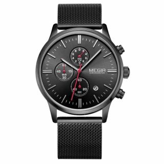 2018 Megir Top Brands Luxury Mens Stainless Steel Quartz Watches Simple Designer