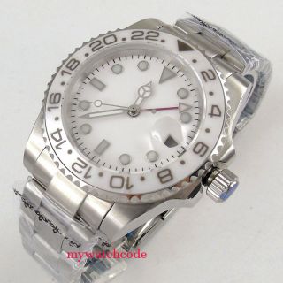 40mm Bliger Sterile White Dial Gmt Sapphire Glass Automatic Movement Mens Watch
