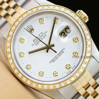 Rolex Mens Datejust Quickset Two Tone White Diamond Watch & Rolex Band