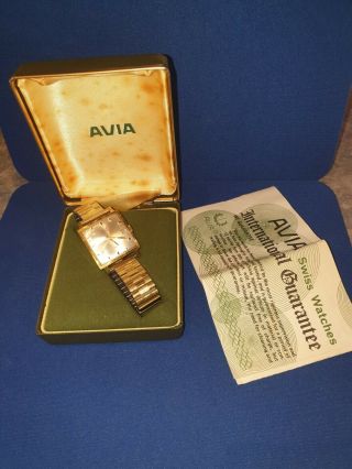 Vintage Avia Matic 25 Jewels Incabloc Swiss Made Watch 15016 Rolled Gold Strap