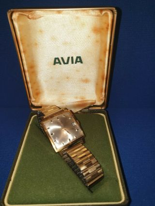 Vintage Avia matic 25 jewels Incabloc swiss made watch 15016 Rolled gold strap 2