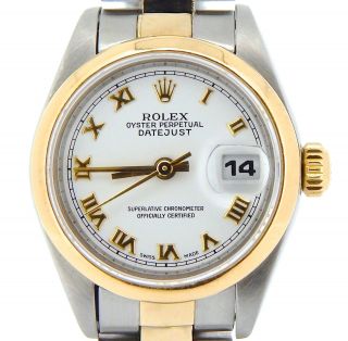 Rolex Datejust Lady Two - Tone 18k Yellow Gold Steel Watch White Roman Dial 69163