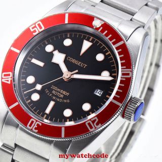 41mm Corguet Black Dial Sapphire Glass Date Miyota Automatic Diving Mens Watch