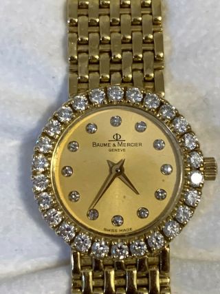 Vintage Baume & Mercier 18k Yellow Gold Diamond Bezel Diamond Dial Ladies Watch