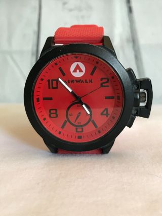 Red Airwalk Watch Faux Chronograph Black Rubber Band Large Face