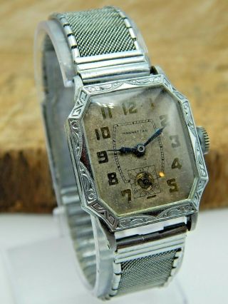 Vintage Rewco Manhattan 1920s Art Deco Swiss Made Gents Wrist Watch 6j 2 Adjusts
