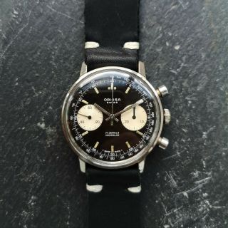 Mens Vintage Oriosa Reverse Panda Chronograph Watch,  Valjoux 7733 & Box