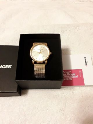 Wenger Swiss Army Urban Vintage Gold Tone Swiss Mens Watch Mesh Band