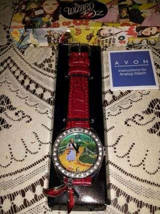 The Wizard Of Oz Watch With Ruby Slipper Charm Red Leather Band Nib Avon