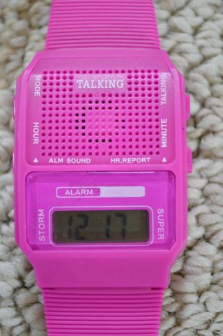 Talking Alarm Novelty Pink Gift Watch Speaks Time In Japanese Digital Lcd Nwt