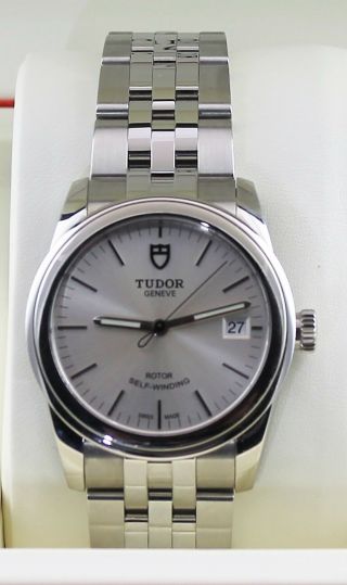 Tudor Glamour 55000 Automatic 36mm Mens Silver Luxury Date Steel Watch
