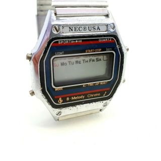 Nec Wristwatch Watch Digital Lcd 8 Melody Chrono 1980 