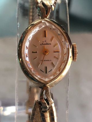 Vintage Swiss Tradition Ladies Wrist Watch 17 Jewels 10k Rgp.  5 Inches Bra