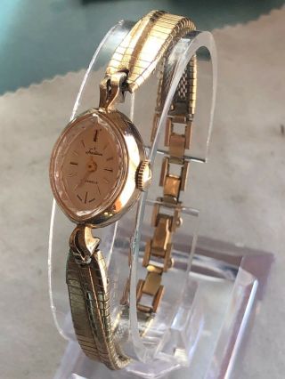 Vintage Swiss Tradition Ladies Wrist Watch 17 Jewels 10K RGP.  5 Inches Bra 3