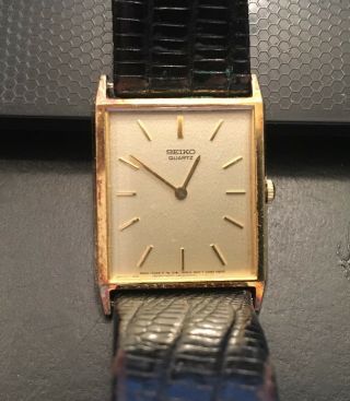 Mens Seiko Gold Tone Quartz Watch With Leather Snakeskin Look Band