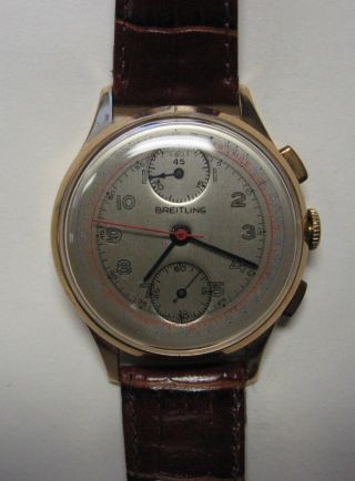 Handsome Mens Breitling 17 Jewel Wrist Watch Running 18k Gold Case Circa 1930