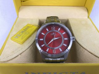 Invicta Mens Watch Tritnite Night Glow Stainless Steel Red Face Model 19209