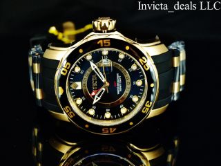 Invicta Men Pro Diver Scuba Swiss Quartz Gmt Black Dial 18k Gold Plated Ss Watch