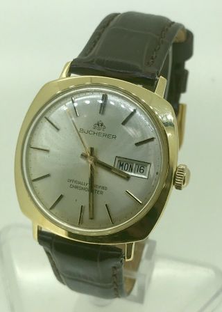 BUCHERER 18K Gold Mens Day - Date Officially Certified Chronometer Automatic Watch 2