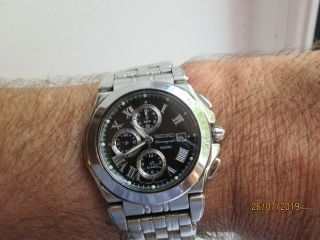 Seiko Executive Stainless Steel Sapphire Crystal Chronograph Date Sna525p1 Solid