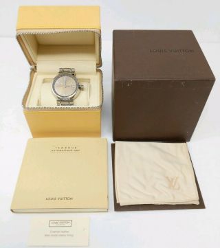Louis Vuitton Tambour GMT 39mm Automatic Watch Steel Bracelet Leather Box Q1132 2