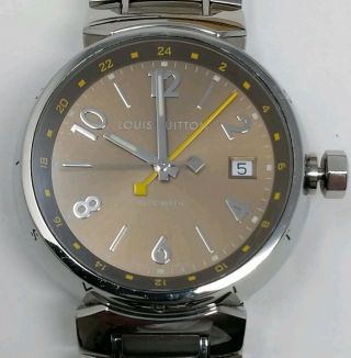 Louis Vuitton Tambour GMT 39mm Automatic Watch Steel Bracelet Leather Box Q1132 4