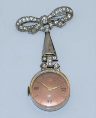 Vintage STERLING SILVER Women ' s Brooch Pin Nurse Watch SWISS 7 - Jewel Brach 2