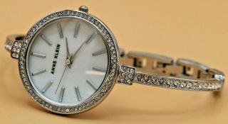Ladies Anne Klein Crystal Pave Wrist Watch Ak/2847 Bangle Stainless Steel