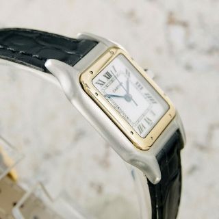 Authentic Panthere De Cartier Date 18K Solid Gold Bezel Quartz Mens Mid Watch 2