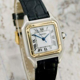 Authentic Panthere De Cartier Date 18K Solid Gold Bezel Quartz Mens Mid Watch 3