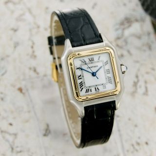 Authentic Panthere De Cartier Date 18K Solid Gold Bezel Quartz Mens Mid Watch 4