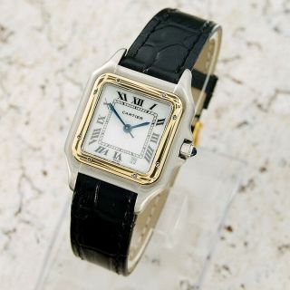 Authentic Panthere De Cartier Date 18K Solid Gold Bezel Quartz Mens Mid Watch 5