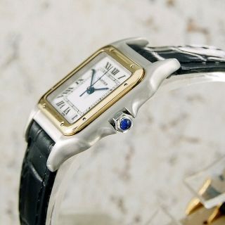 Authentic Panthere De Cartier Date 18K Solid Gold Bezel Quartz Mens Mid Watch 7