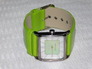 Ladies Modern Sterling Silver Ecclissi Mop Lime Green Leather Band Quartz Watch