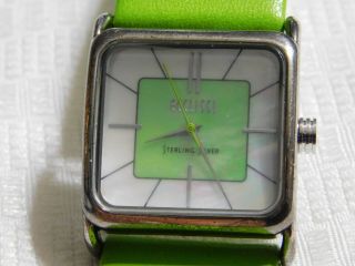 Ladies Modern Sterling Silver ECCLISSI MOP Lime Green Leather Band Quartz Watch 3