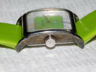 Ladies Modern Sterling Silver ECCLISSI MOP Lime Green Leather Band Quartz Watch 4
