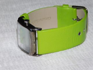 Ladies Modern Sterling Silver ECCLISSI MOP Lime Green Leather Band Quartz Watch 8